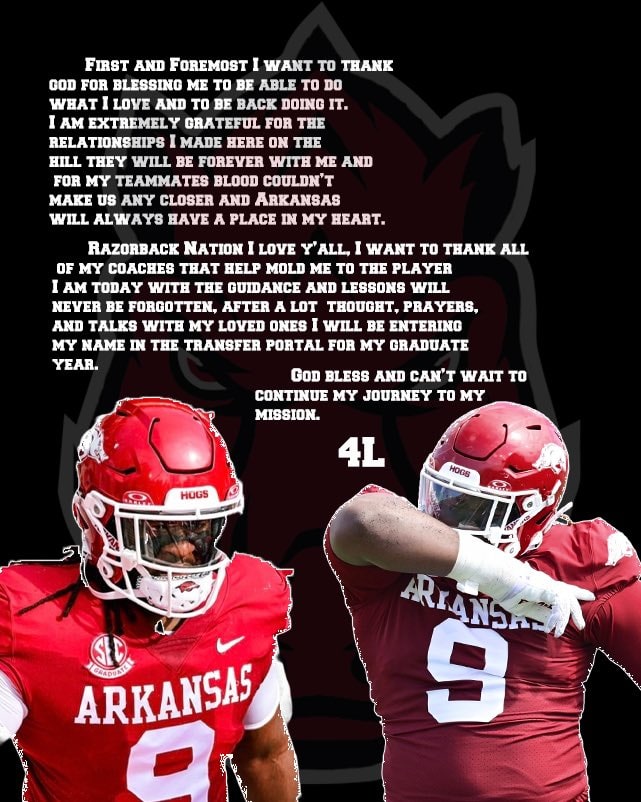 Arkansas defensive lineman Tauren Carter enters the transfer portal.